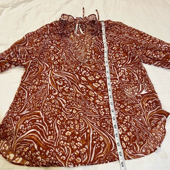 Anthropologie Sheer Printed Peasant Blouse Orange Cream XXS - Picture 9 of 15